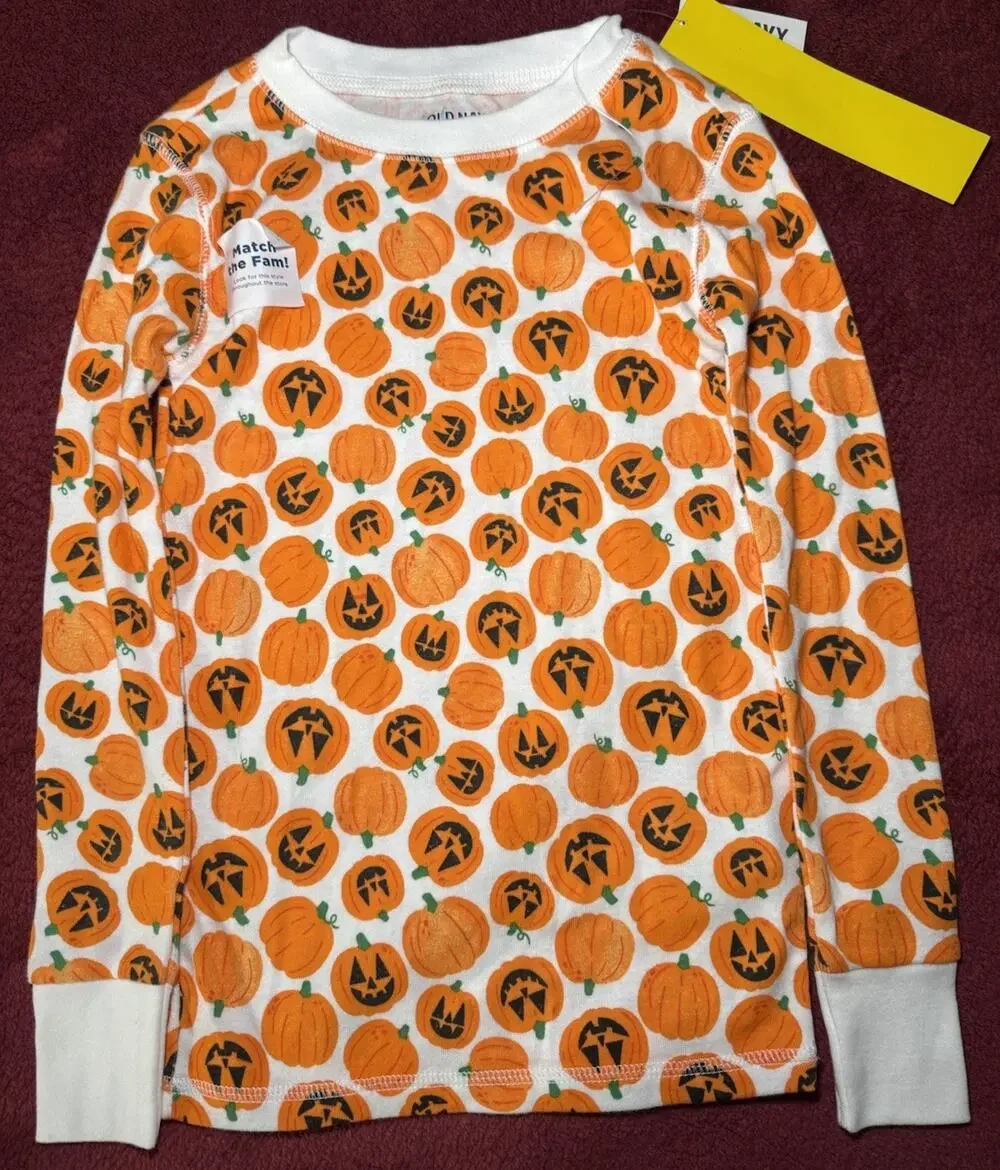 Old Navy Pajama Set W/ Pumpkin Print Unisex Size 6 New with Tags Halloween